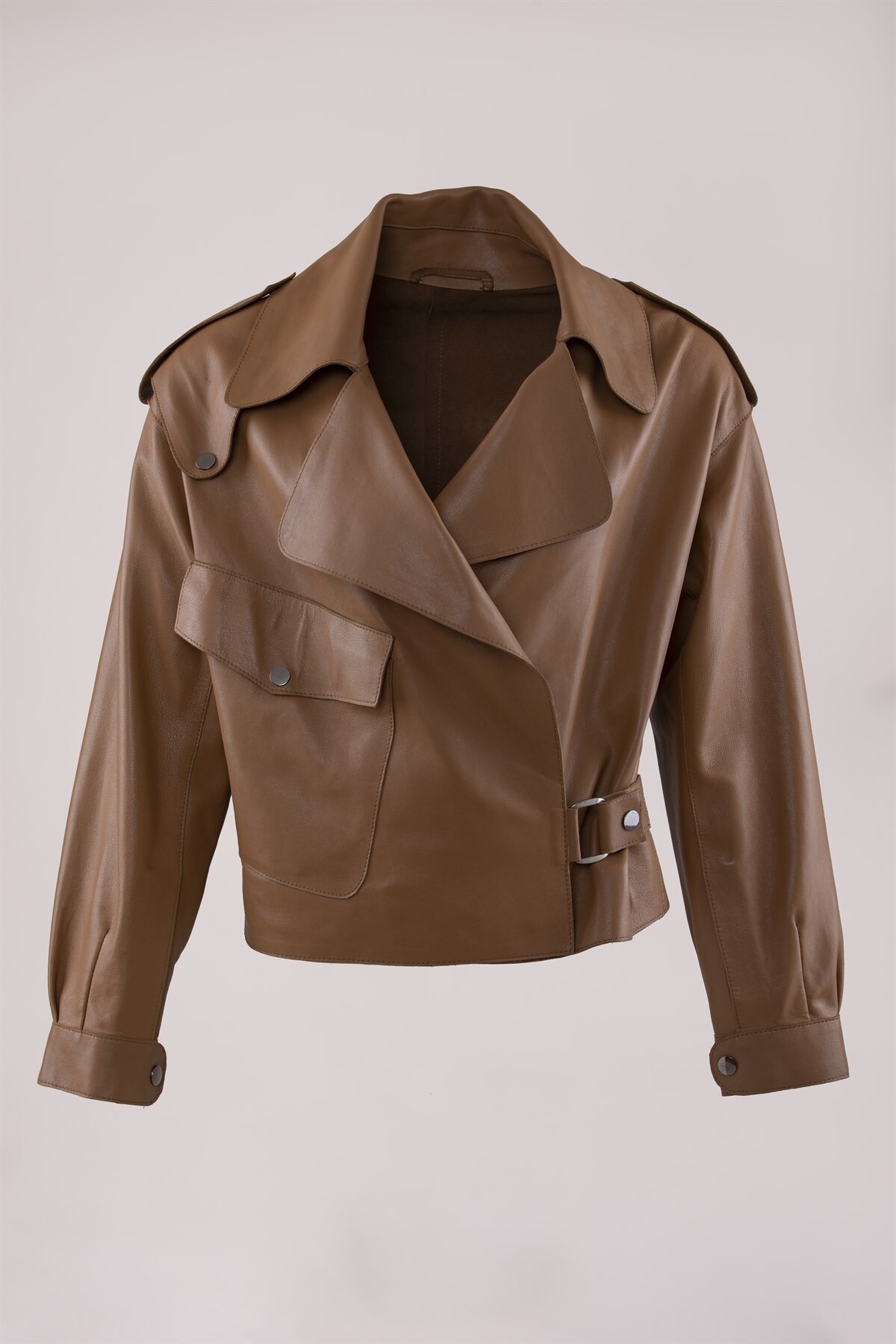 Picture of BestDerei female cognac leather jacket