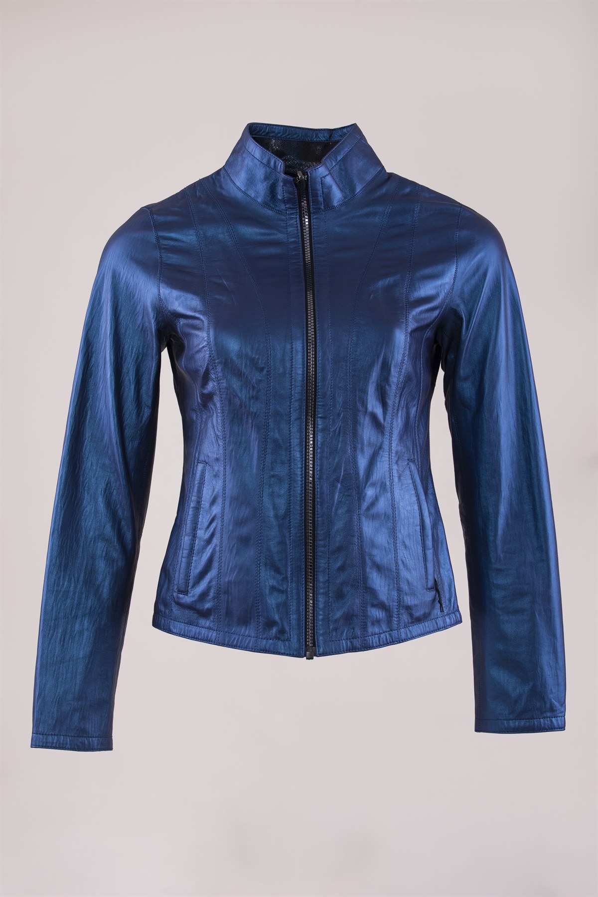 Picture of Female female navy blue leather jacket