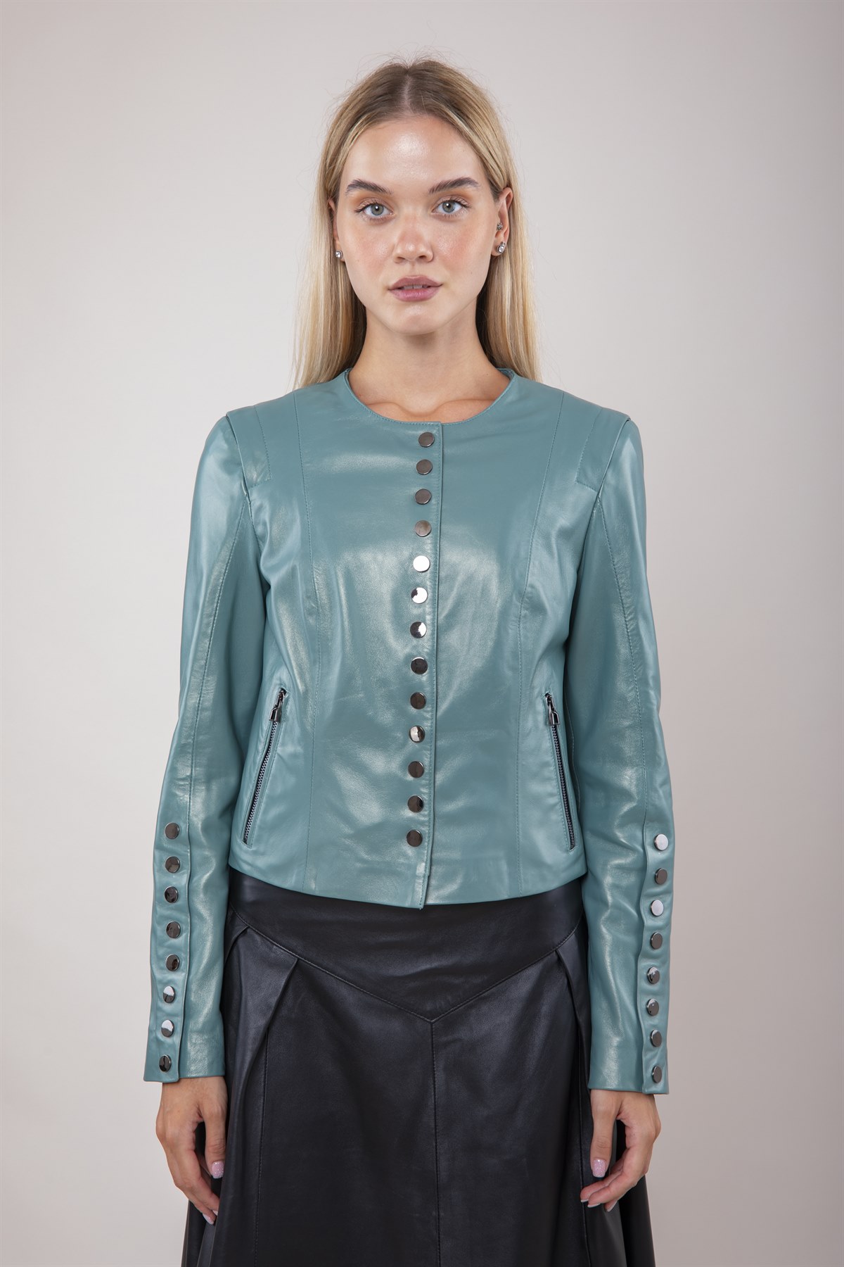 Picture of BestDerei female khaki psoriasis-3546 leather jacket