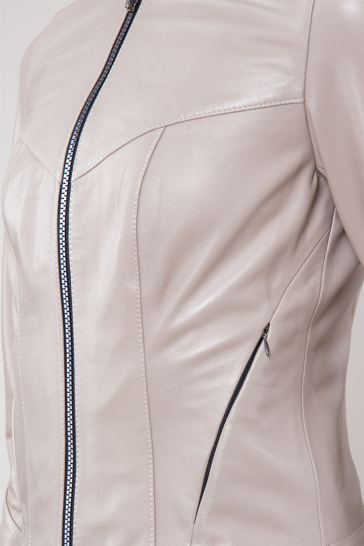 Picture of BestDerei female beige leather jacket