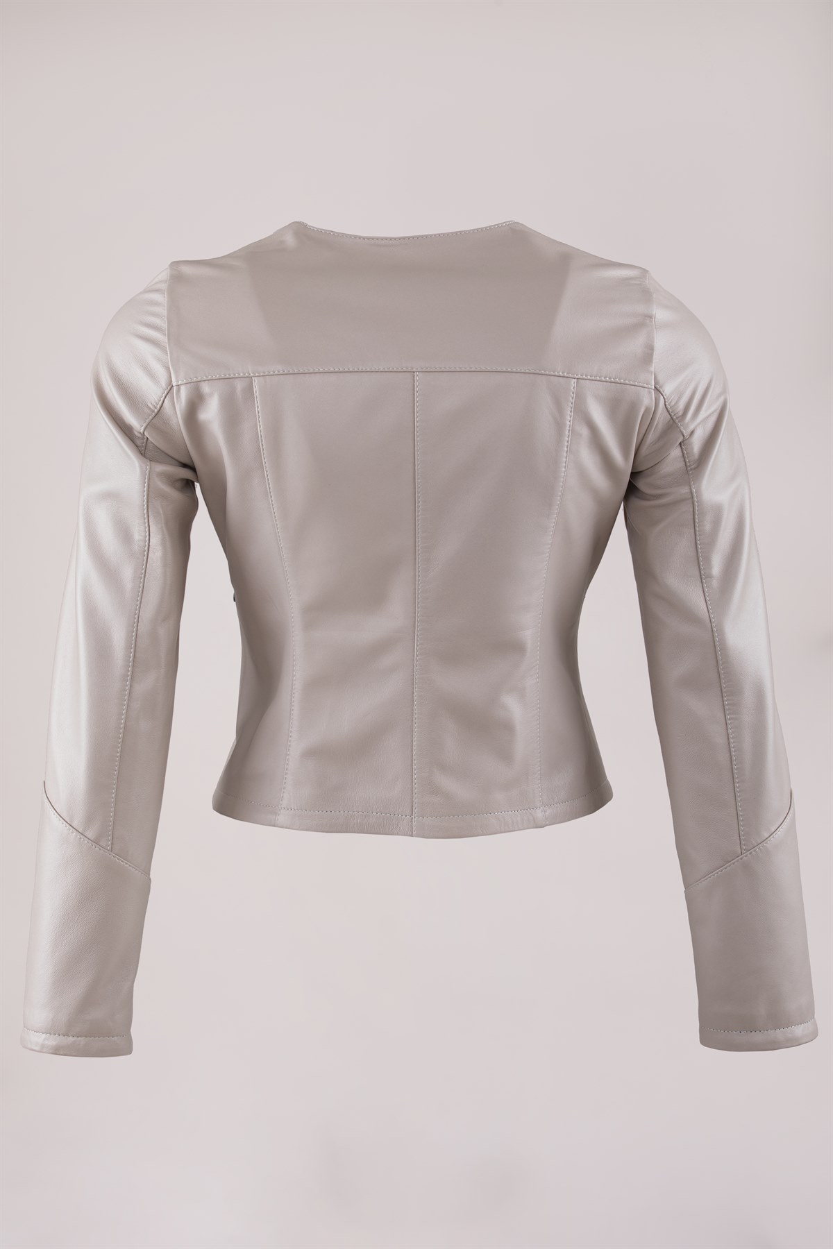 Picture of BestDerei female beige leather jacket