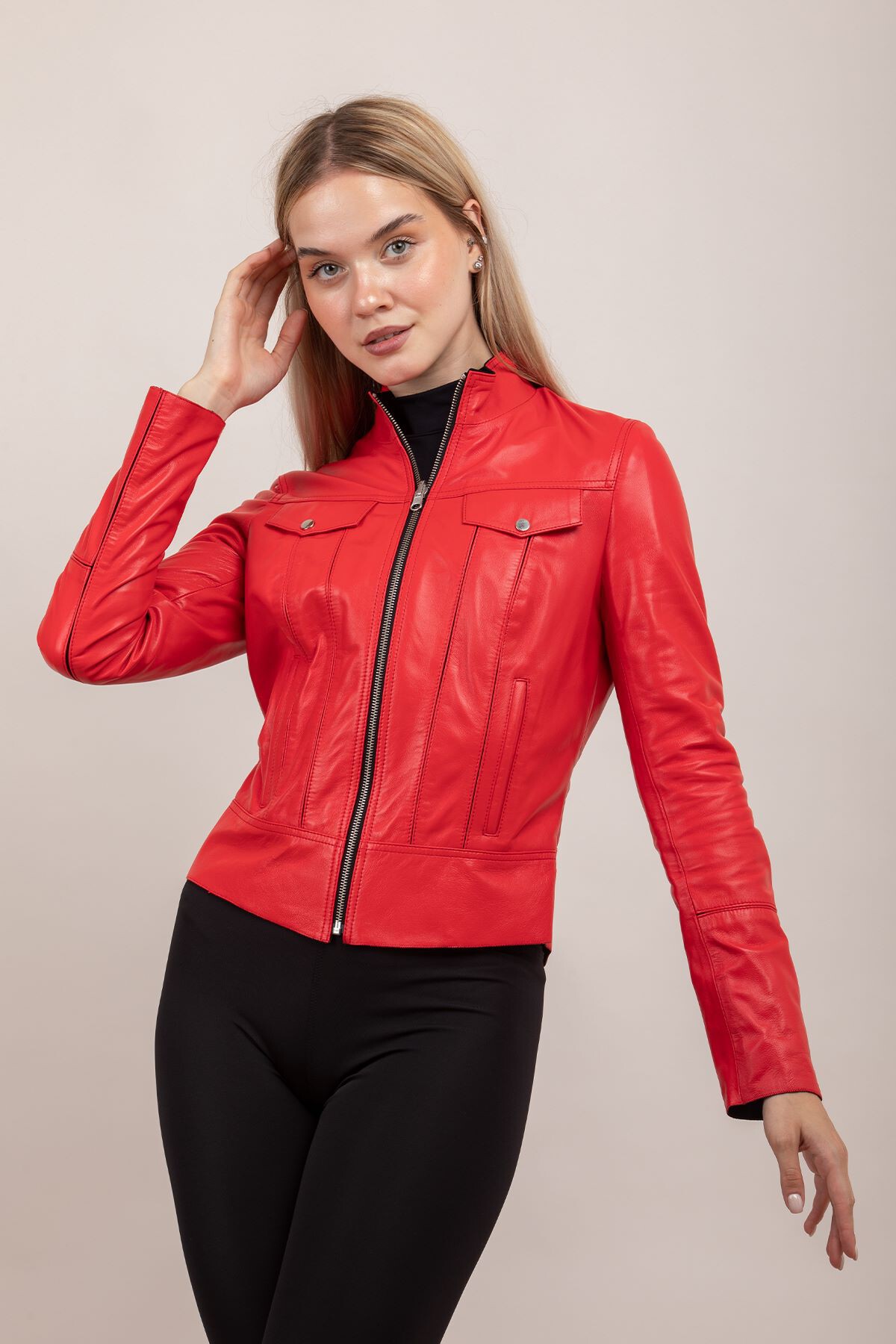 Resim Bestderi Kadın Kırmızı Deri Ceket