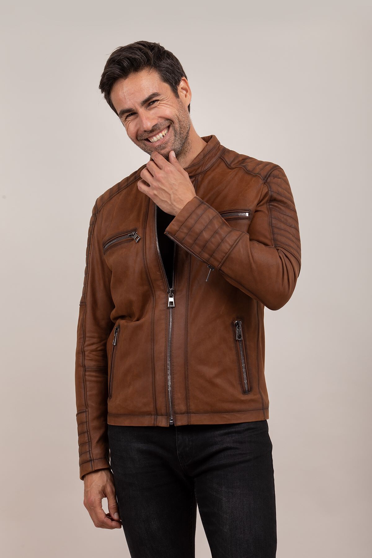 Picture of BestDerei Men's Taba Leather Jacket
