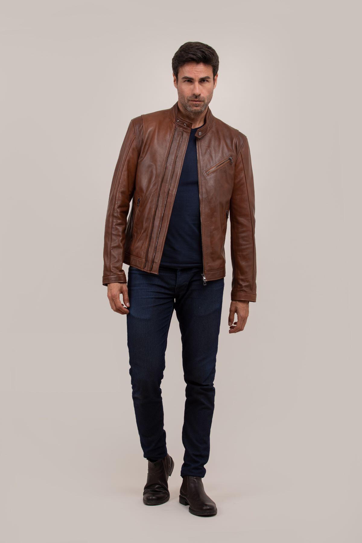 Picture of BestDeri Men's whiskey leather jacket