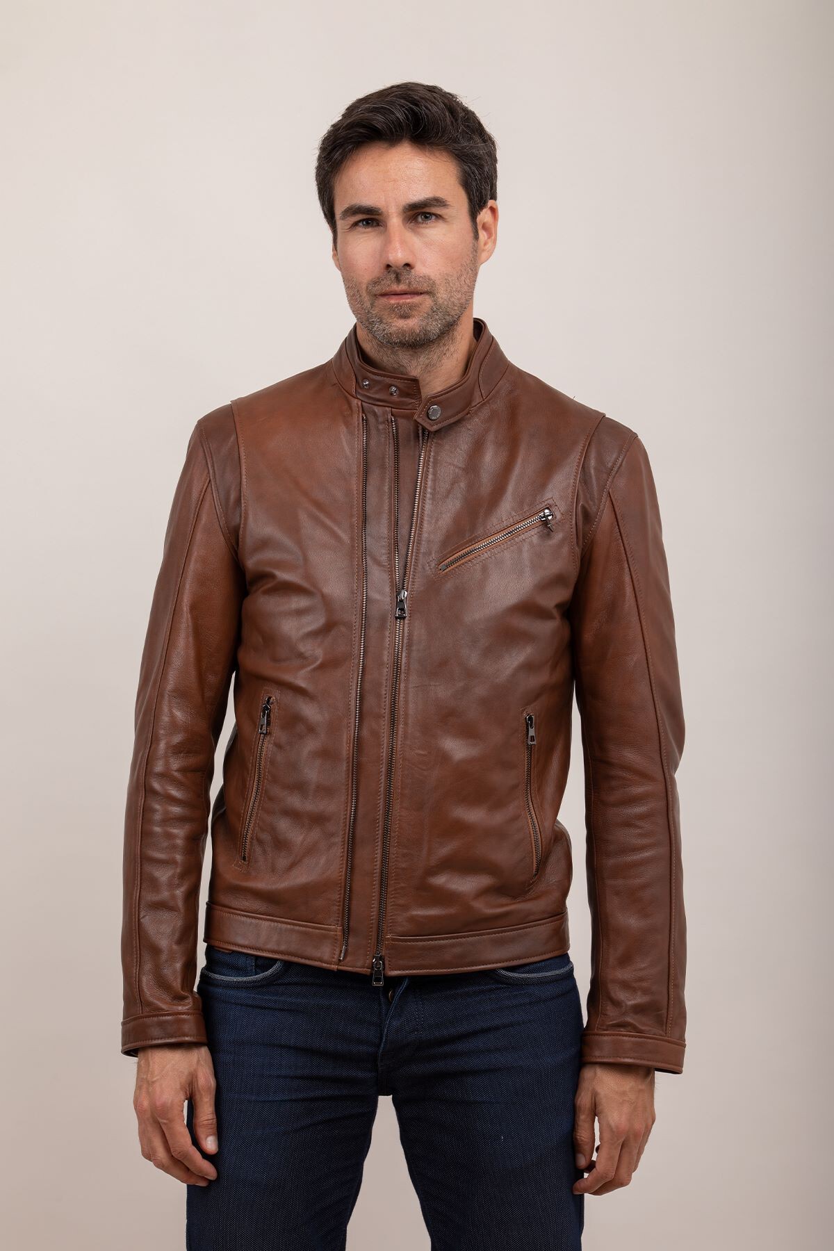 Picture of BestDeri Men's whiskey leather jacket