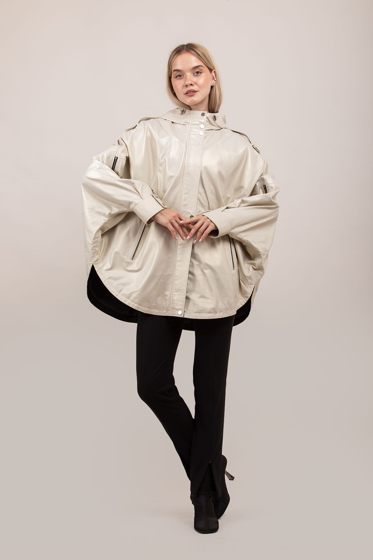 Picture of BESTDDERI female pearl beige leather jacket