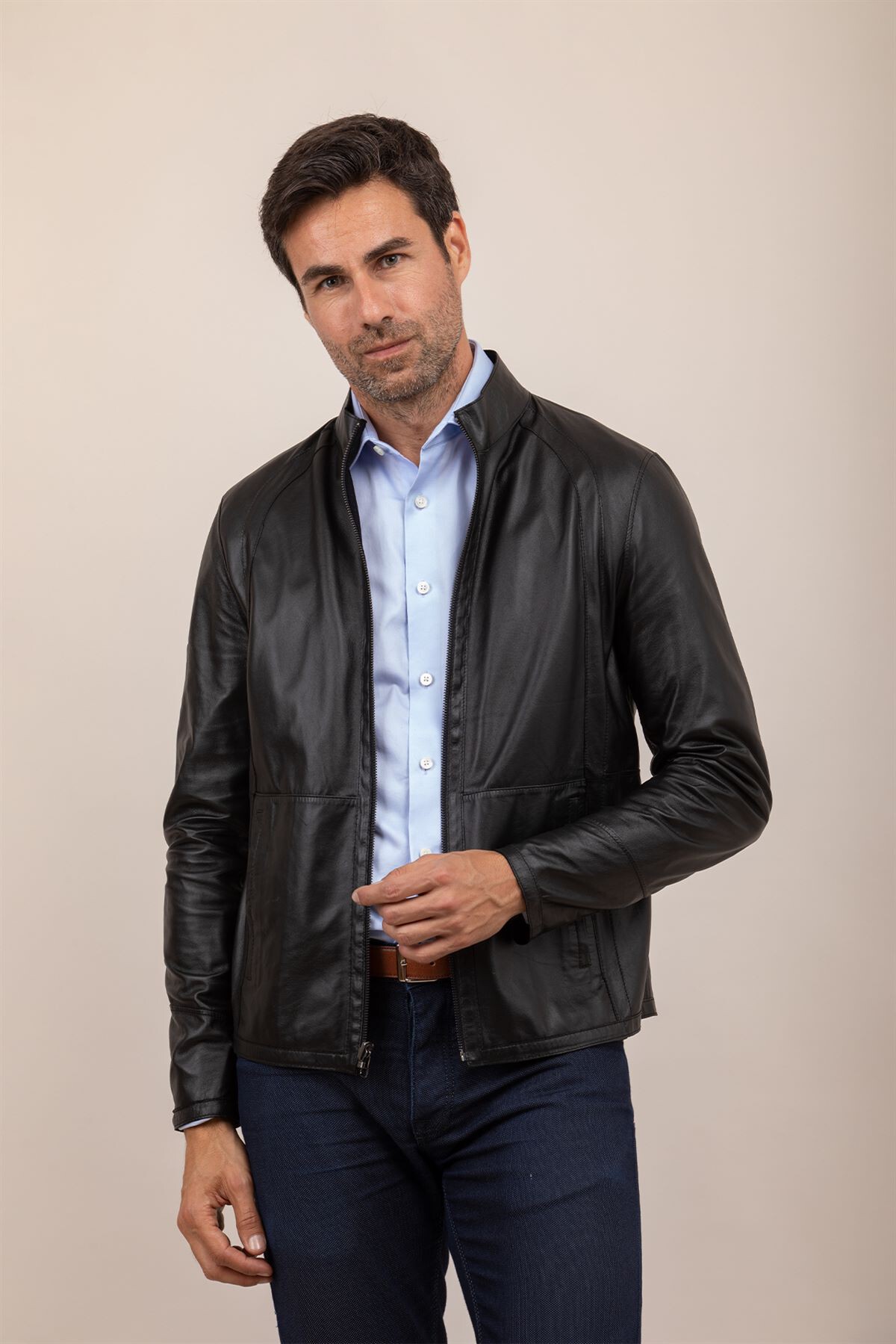 Picture of Men's Blue Leather Jacket