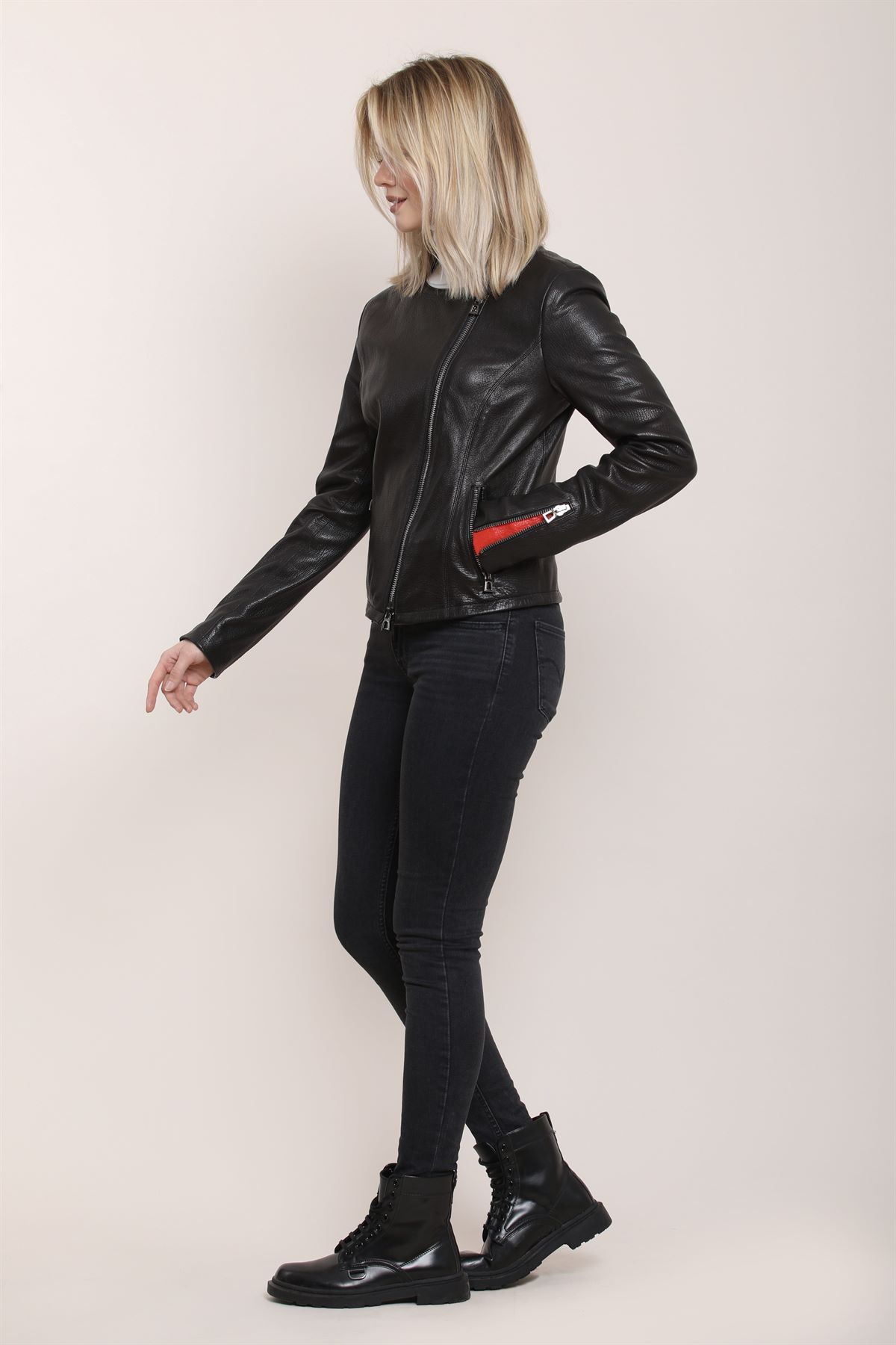 Picture of BestDerei female black leather jacket