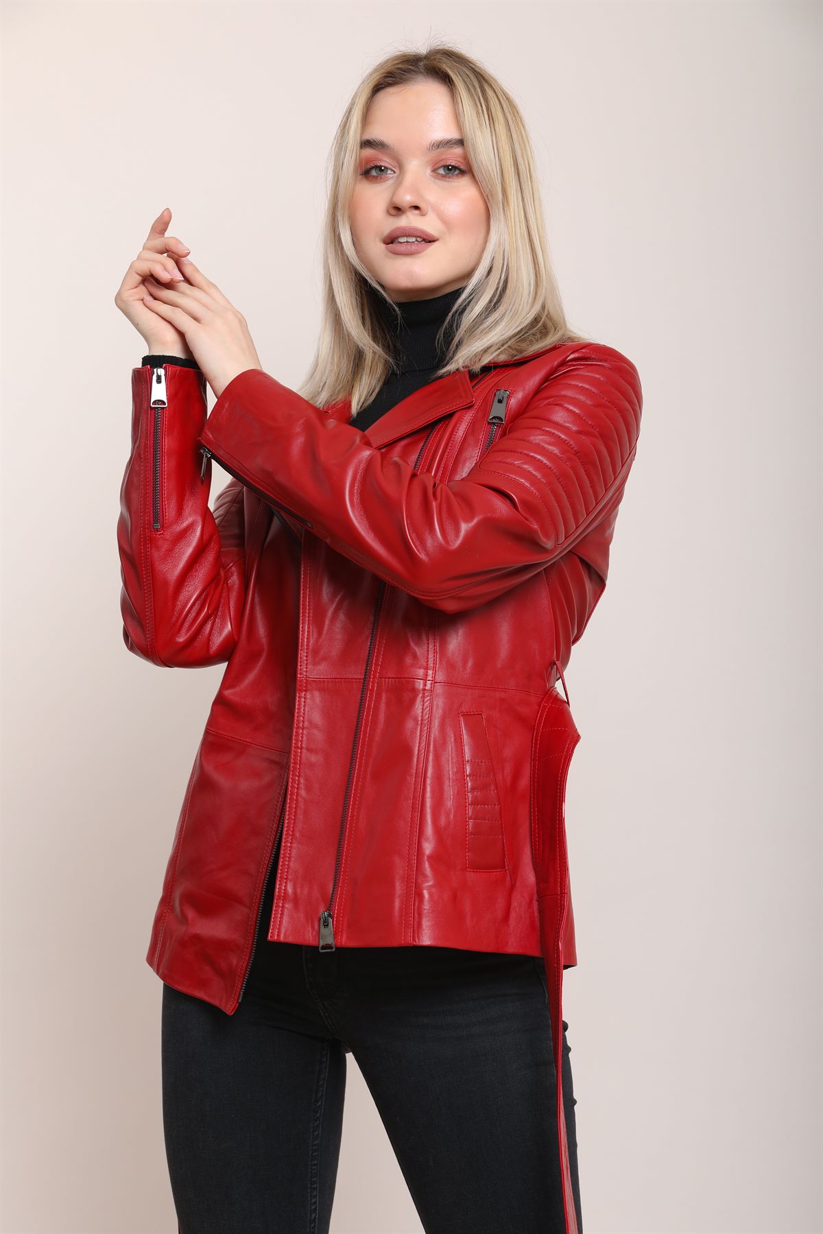 Picture of BESTDERI WOMEN'S RED524 LEATHER JACKET
