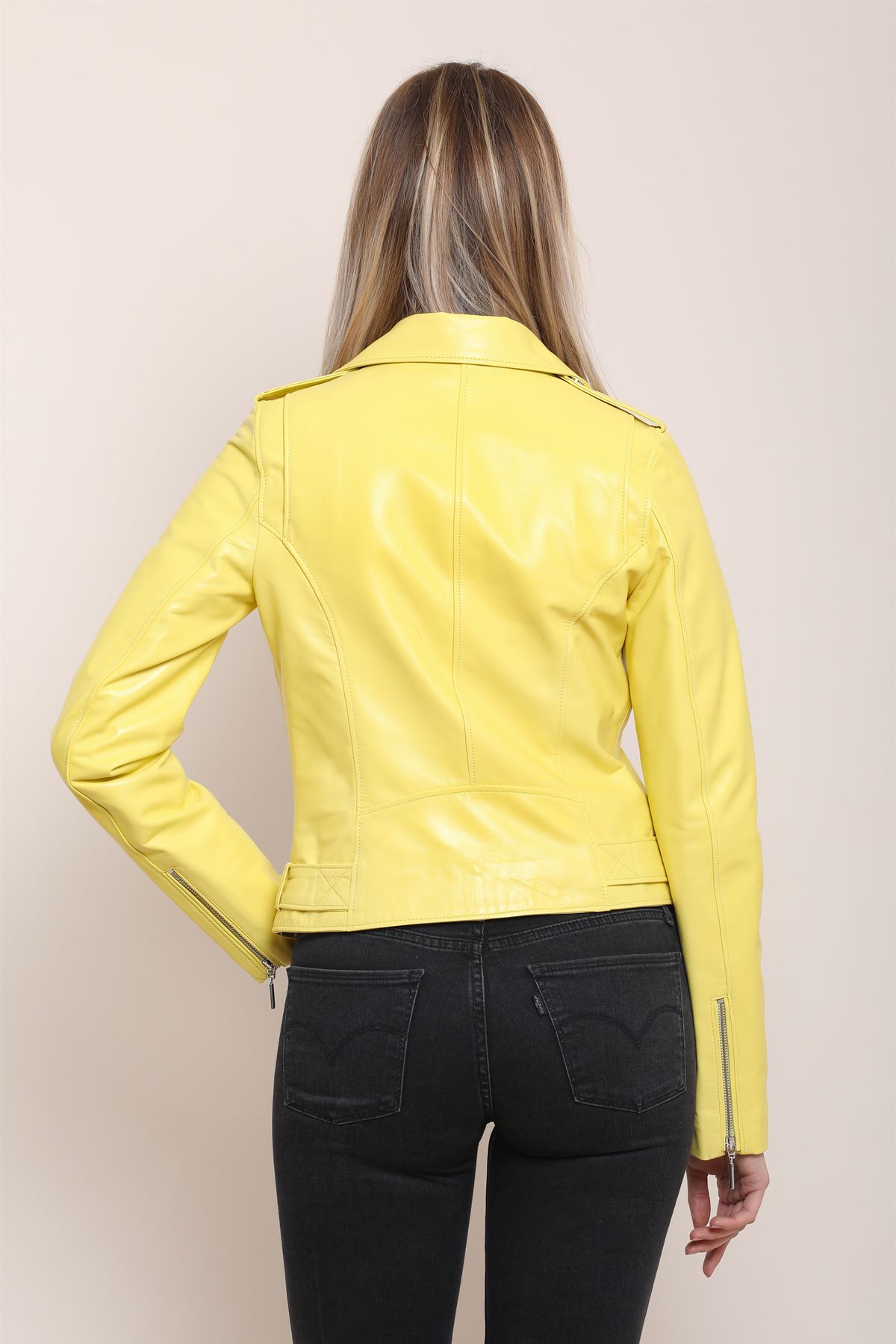 Resim Bestderi Kadın Sarı Tetris Deri Ceket