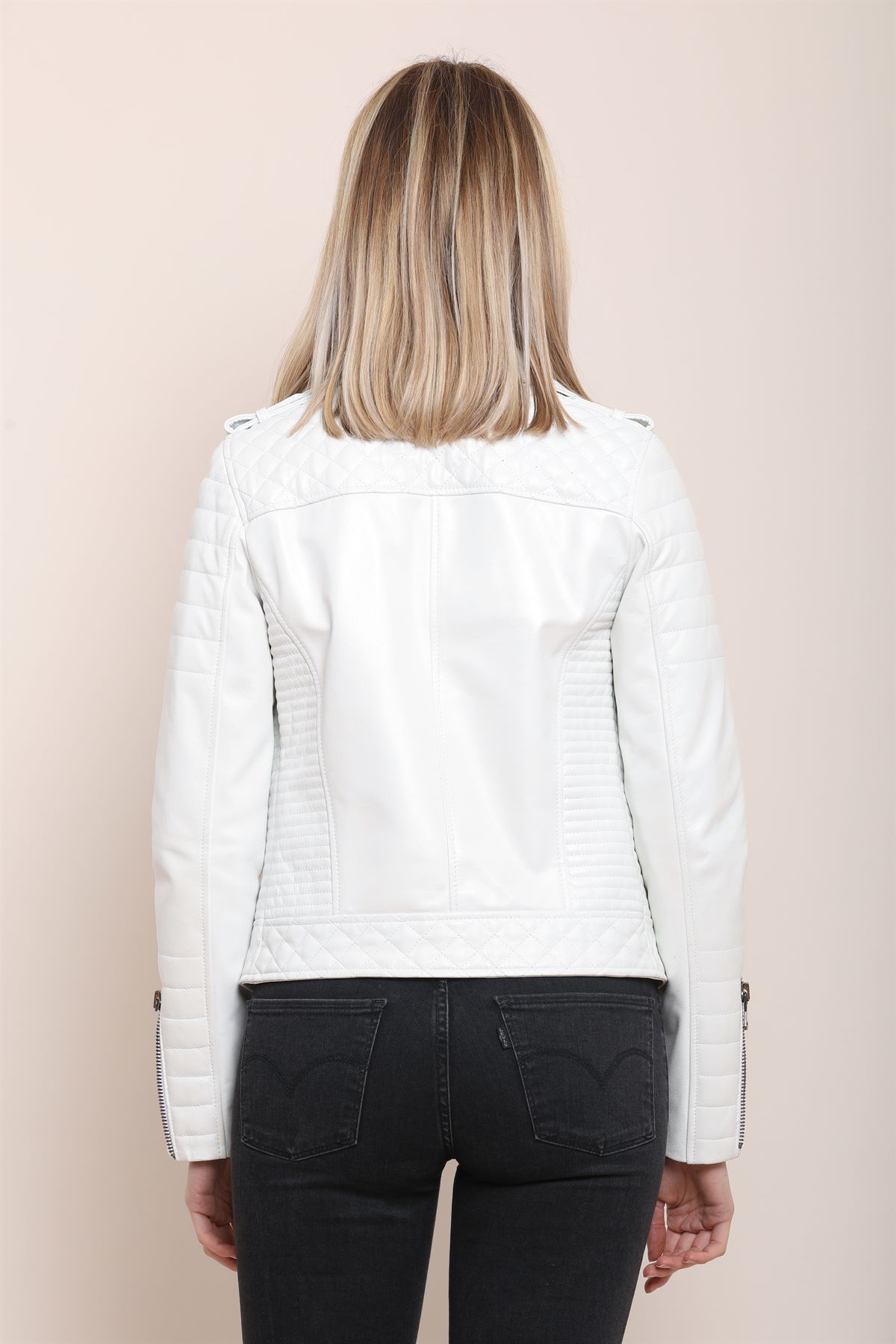 Picture of Bestderi Kadın Beyaz Deri Ceket