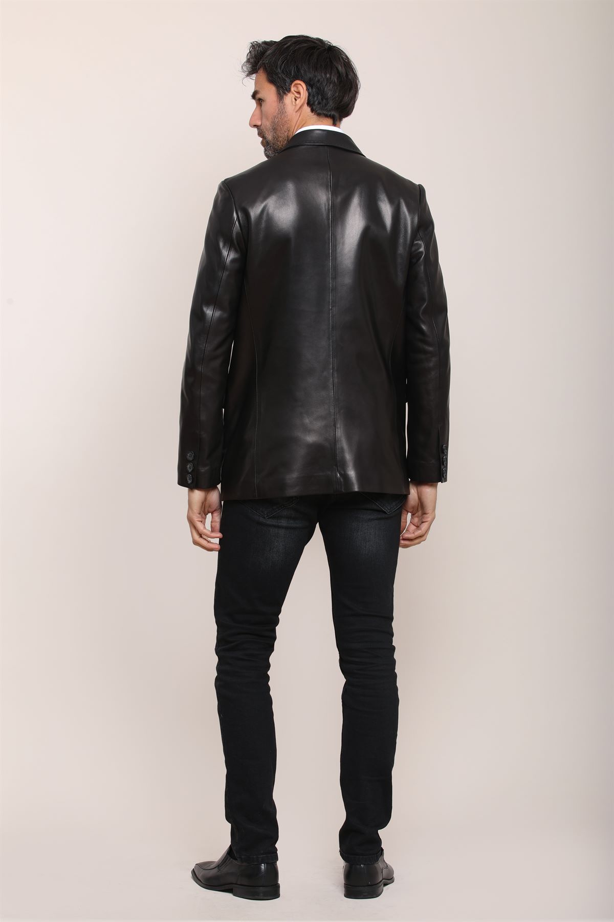 Picture of BestDerei Men's Black Leather Blazer