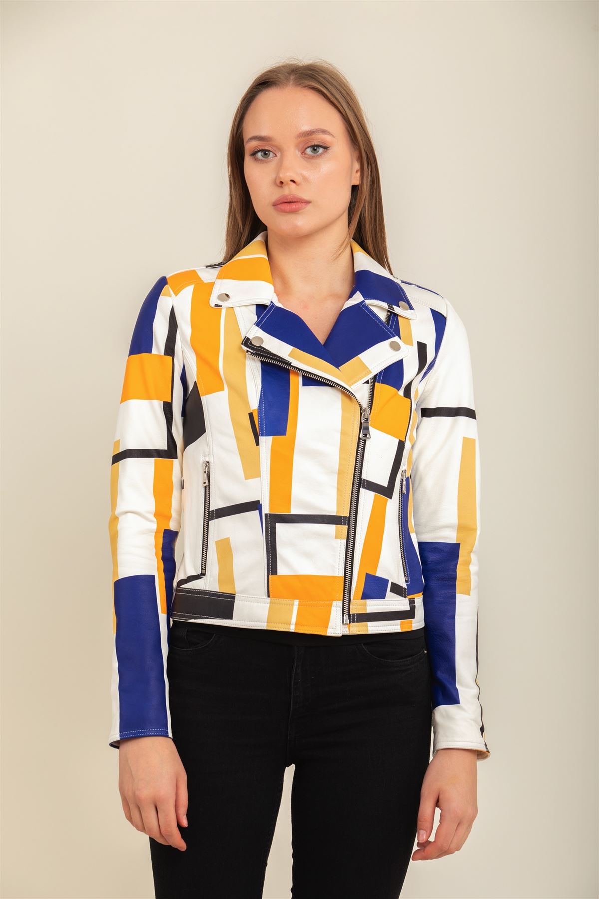 Picture of Bestderi Kadın Renkli Deri Ceket