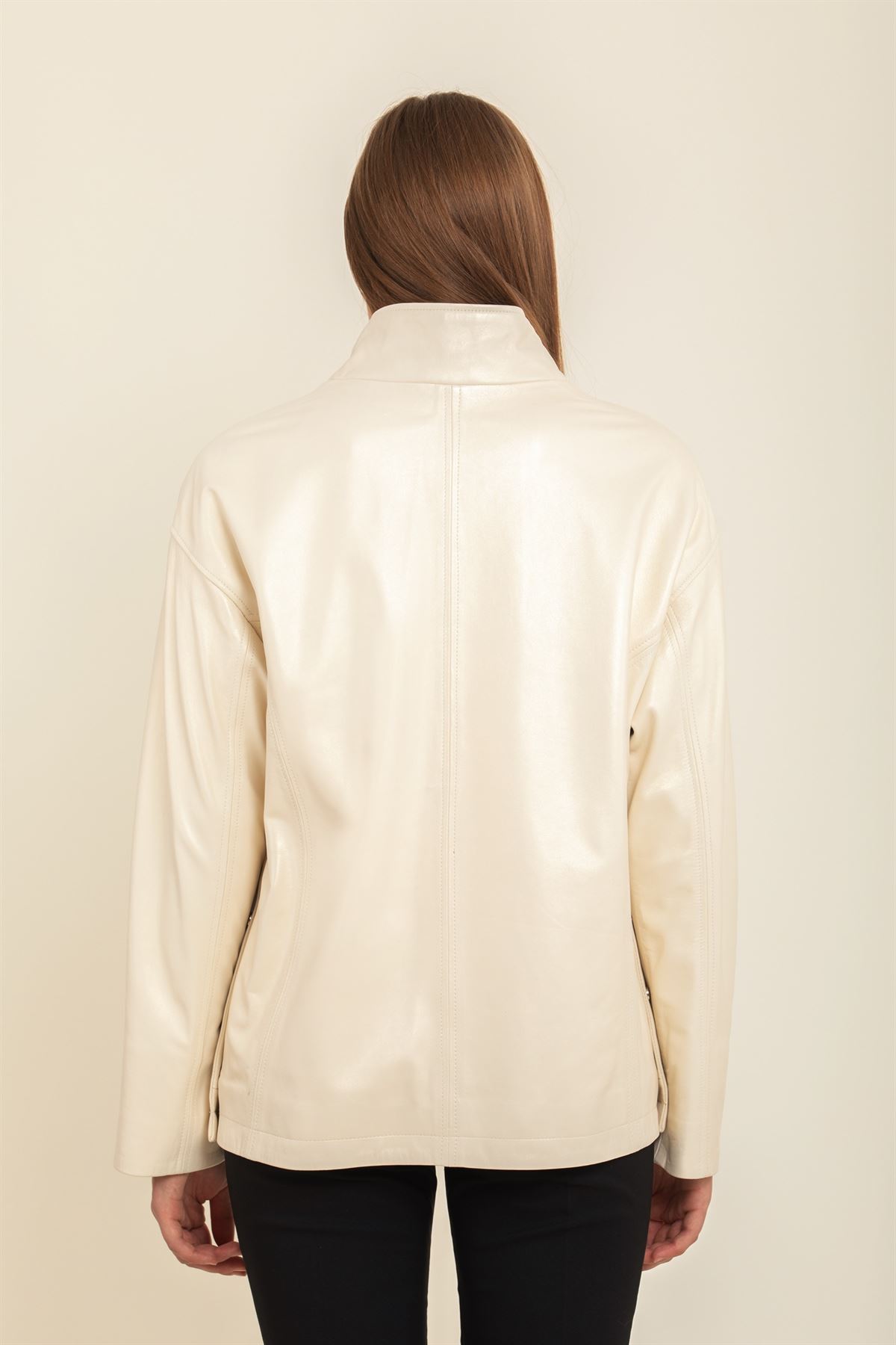 Picture of Bestderi Kadın İnci Beyaz Deri Ceket