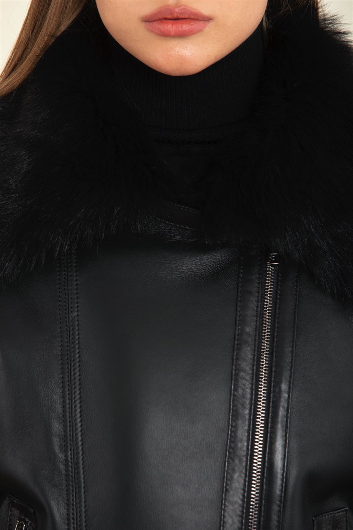 Picture of Bestderi Kadın Siyah Kürk Ceket