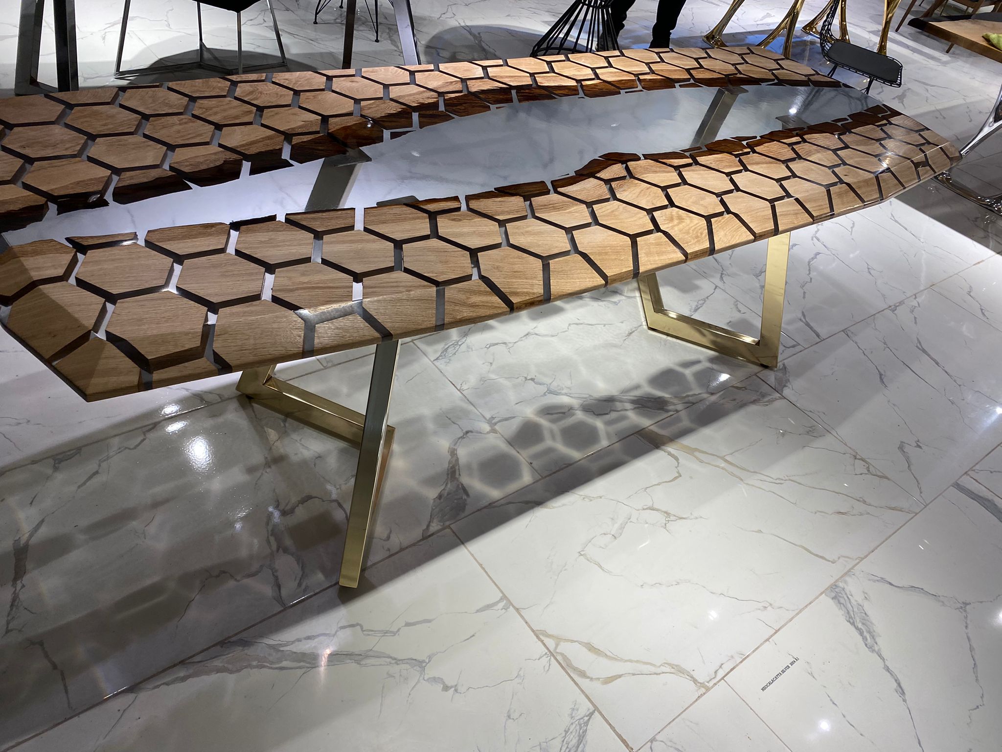 Picture of Oak Wood Hexagon Clear Epoxy Table 