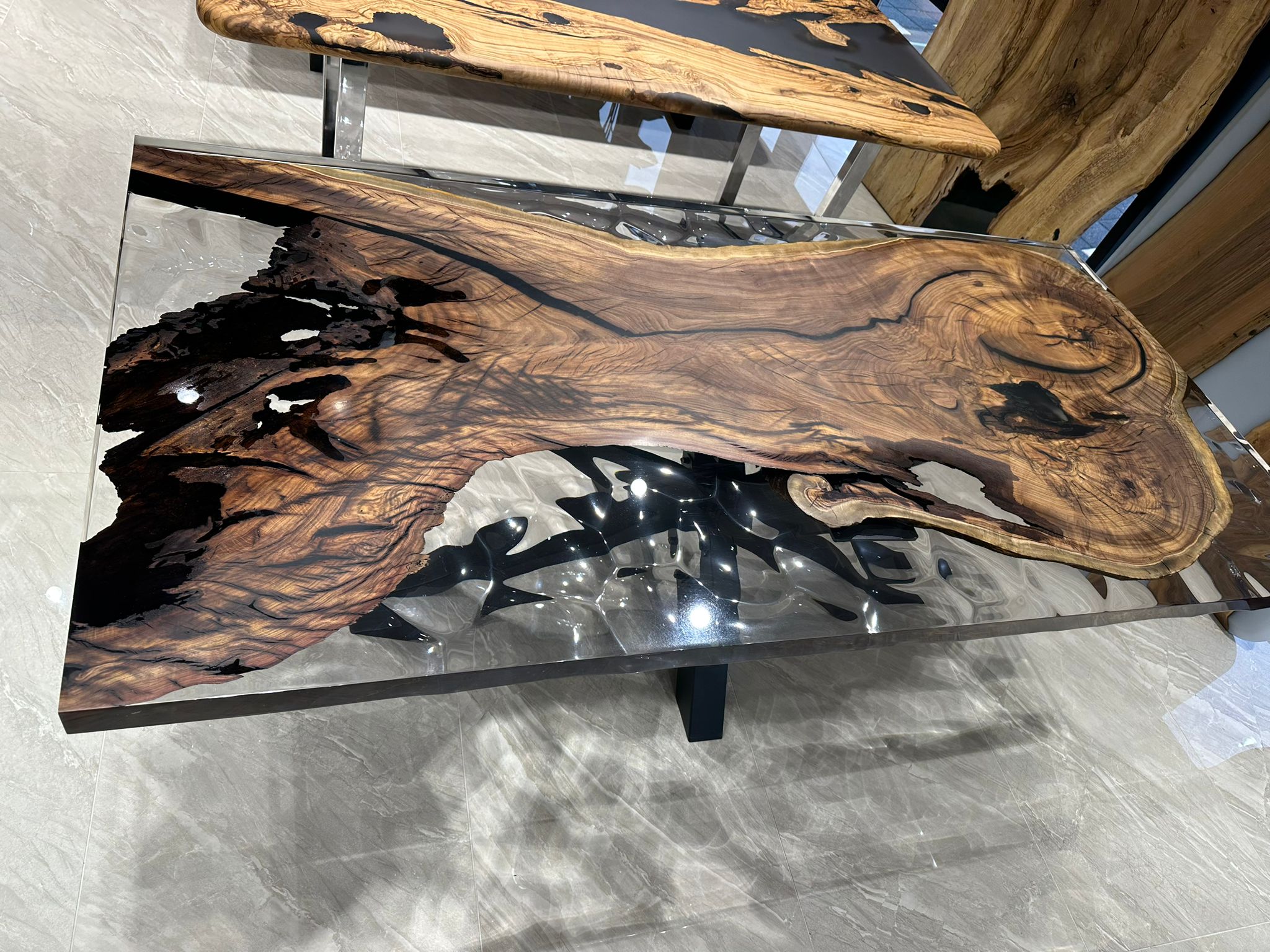Ready to Ship 78'' x 39'' Hackberry Wood Epoxy Dining Table