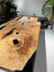 Picture of Wooden Dining Table | Live Edge Chestnut Wood | Farmhouse Table 