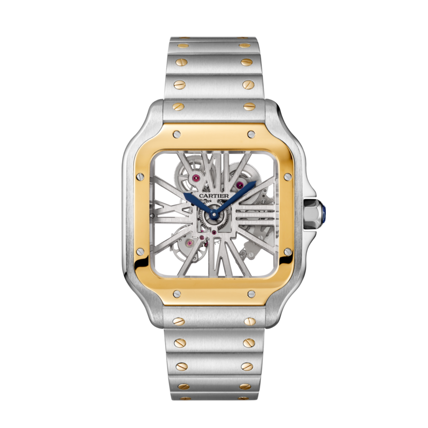Picture of SANTOS DE CARTIER SKELETON - YELLOW GOLD & STEEL HAND-WOUND LARGE