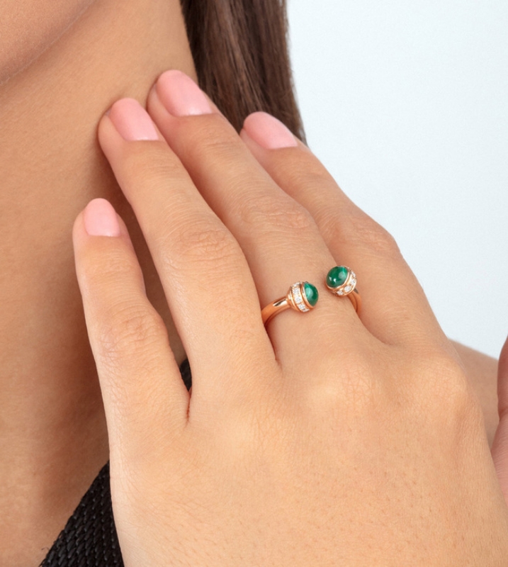 Picture of PIAGET ROSE GOLD MALACHITE DIAMOND OPEN RING