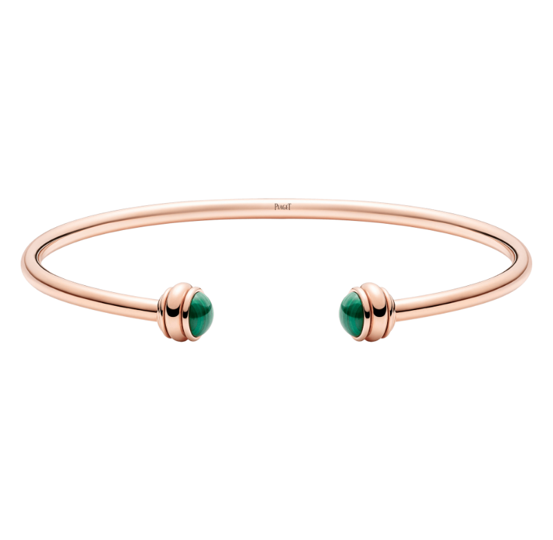 Picture of PIAGET Rose Gold Green Malachite Cabochons Open Bangle Bracelet