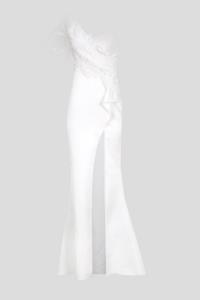 Resim Artemis İşlemeli Tek Omuz Beyaz Abiye Elbise