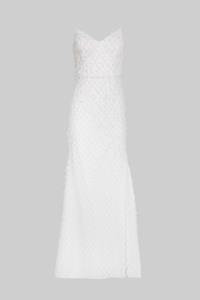 Resim Rachel Püsküllü Kumaş Kırık Beyaz Abiye Elbise