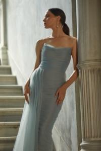 Picture of Joan Drapeli Blue Tulle Midi Tailed Dress