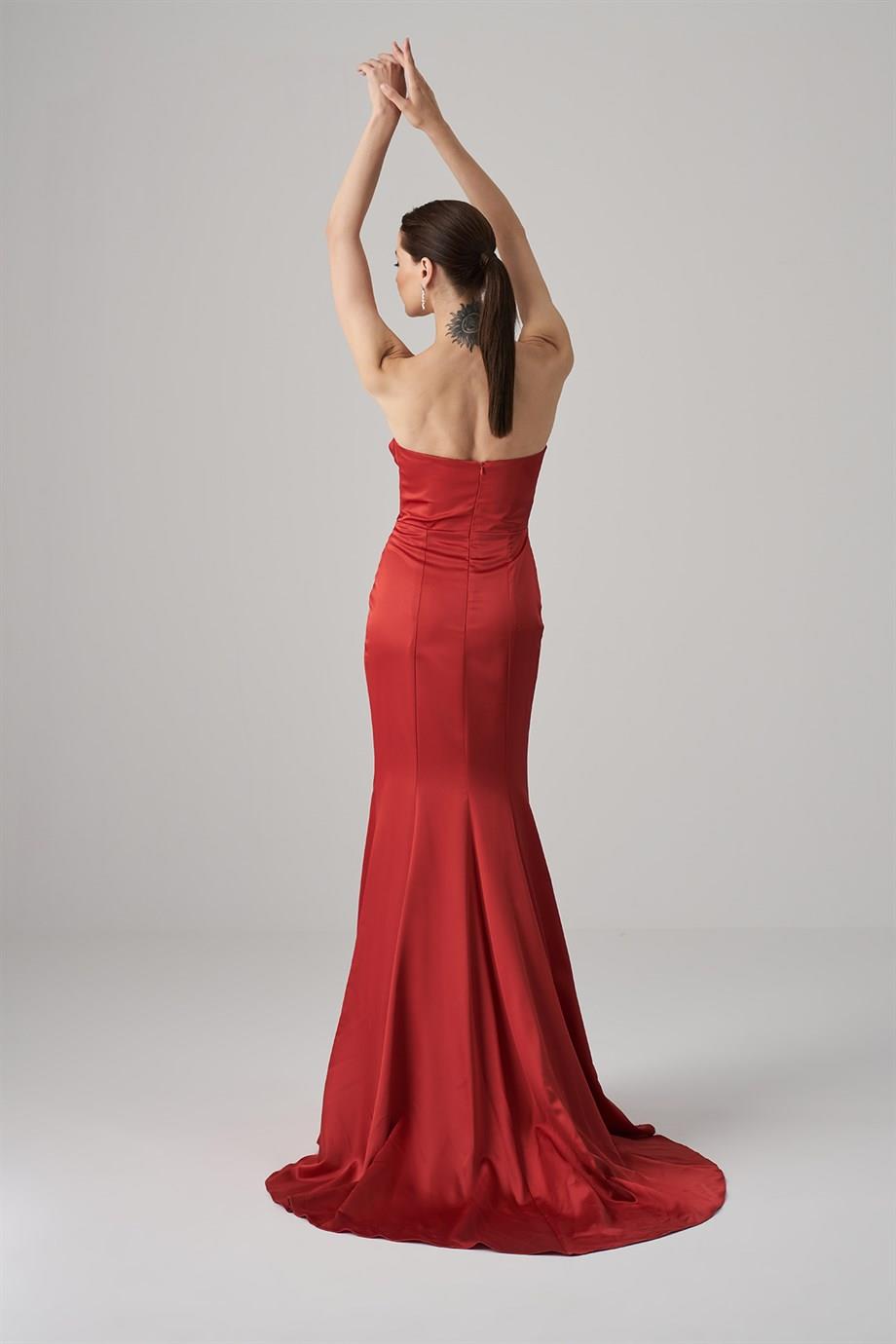 Resim Lidia Önü Drapeli Kırmızı Abiye Elbise