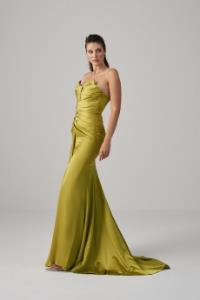 Resim Lidia Önü Drapeli Lime Abiye Elbise