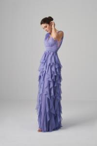 Resim Jay Şifon Etekleri Kat Kat Draapeli Lavanta Renk Abiye Elbise