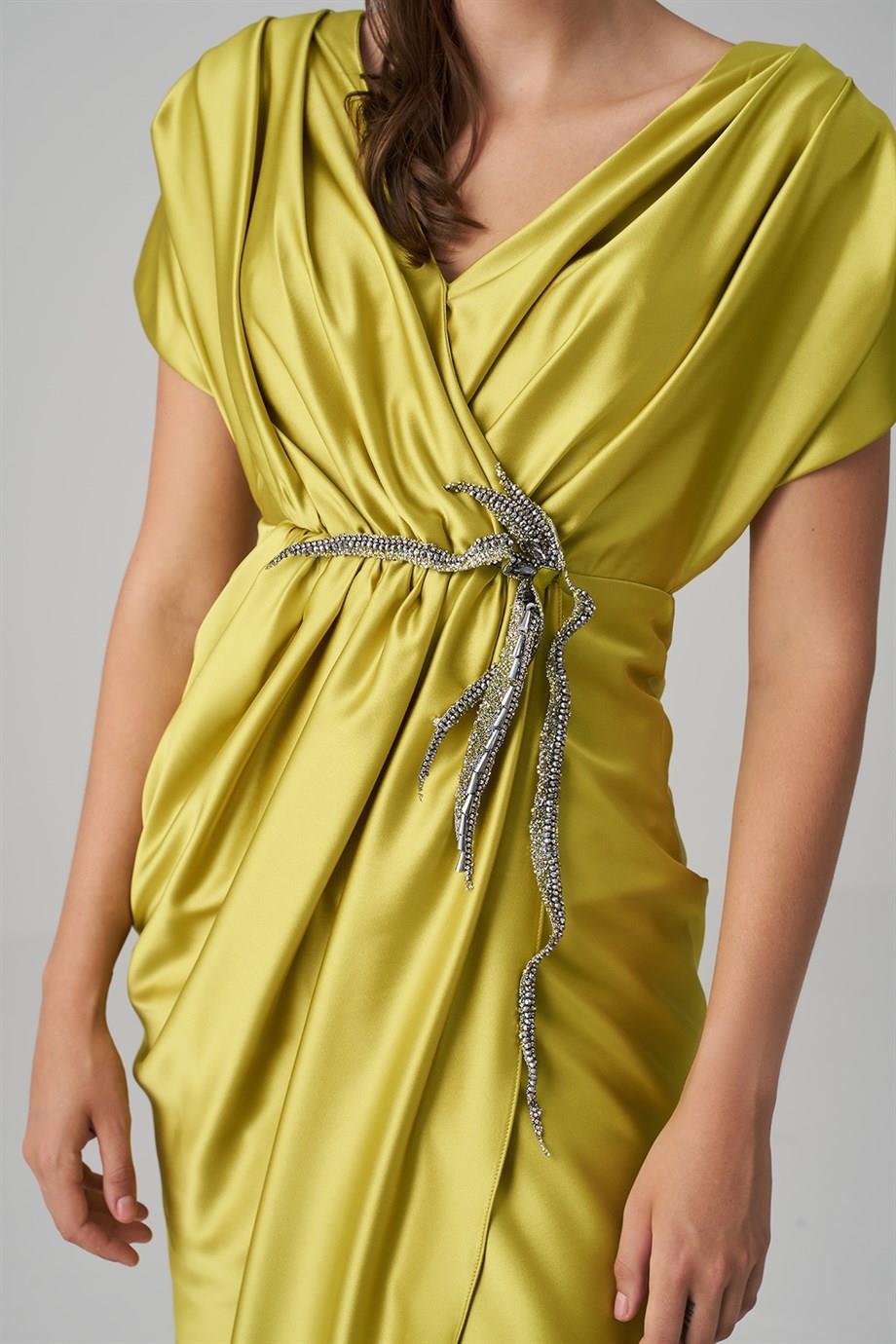 Picture of Fran Lime Satin Draped Dress