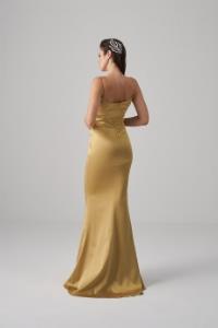 Resim Joelle İpek Saten Uzun Gold Abiye Elbise