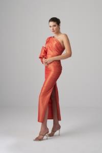 Picture of Gina Tafta Orange Fabric Midi Dress