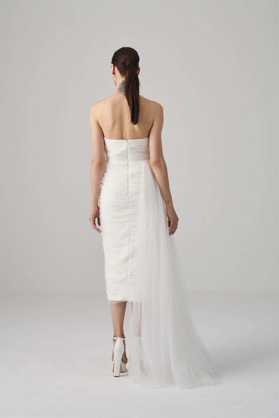 Picture of Joan Drapeli White Tulle Midi Dress