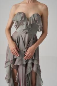 Resim Mira Kalp Yaka Volanlı İki Yırtmaçlı Mint Abiye Elbise