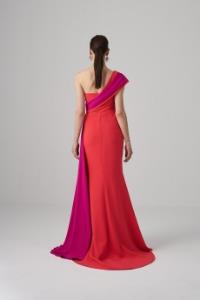 Picture of Tina Garni Crepe Fabric Oranj Fuchsia Two Color Dress