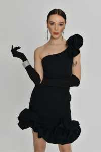 Picture of Alexa Krep Kumaşlı Siyah Kısa Elbise